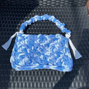Handmade plush blue multi crochet shoulder bag